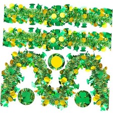 50 Ft St. Patrick's Day Tinsel Garland Green Gold Shamrock Metallic Tinsel