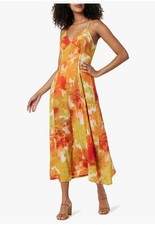 The Drop Women's Isa V-Neck Maxi Dress Orange Watercolor, Size XS