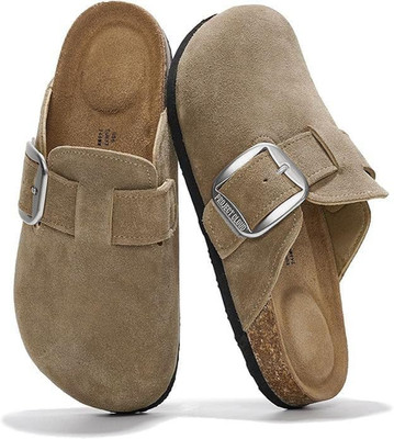 100% Genuine Leather Clogs for Women Shoes - Memory Foam Insole, Non-Slip & Natu