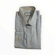 Charles Tyrwhitt Non Iron Twill Stripe Shirt Mens 18/37 Blue White Dress Classic