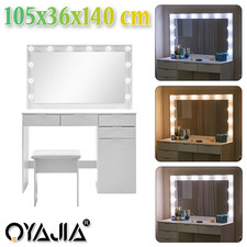 Large Dressing Table Stool Set with LED Light Mirror Vanity Make up Desk Ysineuo
