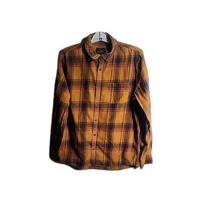 Vintage Re-Mastered Men's Button-down Dark orange stripe Plaid Flannel Shirt
