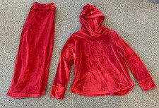2 Piece Pajamagram Lounge Set Velour Hoodie Wide Leg Pants Maroon XL
