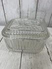 Vintage Federal Refrigerator Clear Glass Dish w/Fruit Embossed Lid Square Ribbed