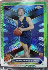 Brandin Podziemski 2023-24 Topps Chrome Green Logo Refractor True Rookie Card. rookie card picture