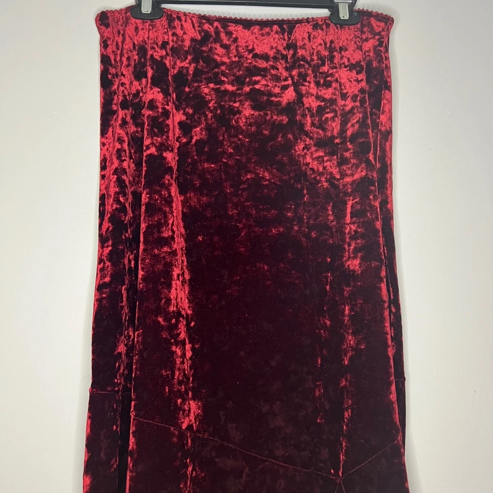 Maxi falda vintage de terciopelo rojo para mujer XL dobladillo asimétrico grunge gótica Y2K EE. UU. Foto 3 de 4