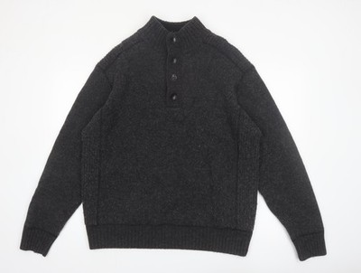 Next Herren Henley Pullover grau Lammwolle XL Stehkragen