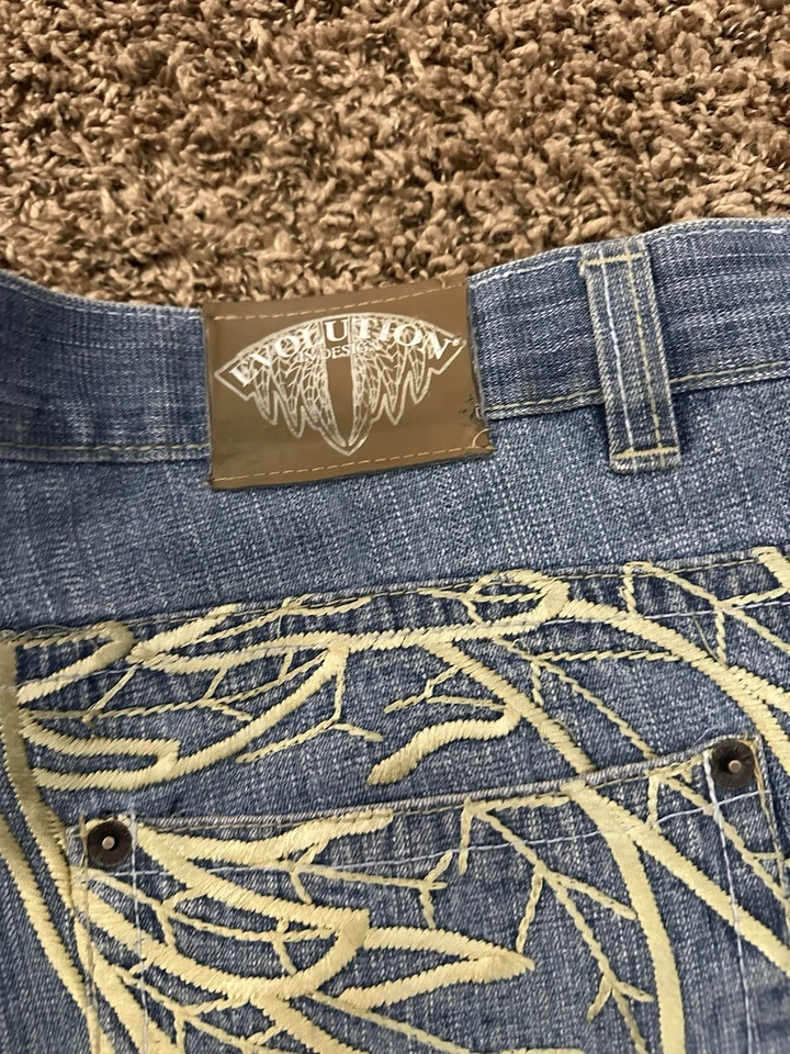 复古 Y2K Evolution in Design 宽松牛仔裤短裤蓝色天使翅膀短裤尺寸 44x15 — 第 4/4 张图片