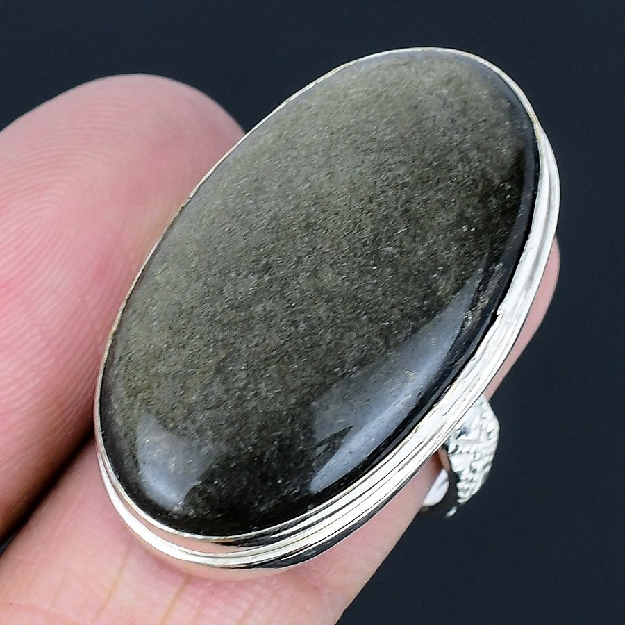 Silver Sheen Obsidian Gemstone Handmade 925 Sterling Silver Jewelry Ring 7