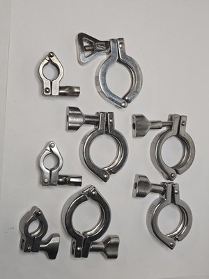 mixed lot of 8 heavy-duty, stainless steel Tri-Clamp (Tri-Clover) sanitary...