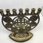 VTG Brass Metal Menorah Jewish Hanukah 7 Arm Candle Holder 4.5" — photo 2