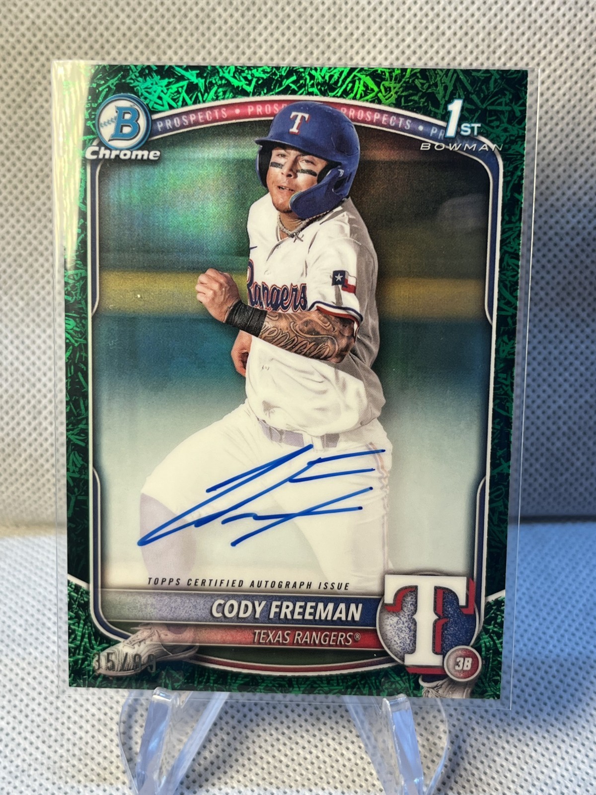 2025 Bowman Chrome Cody Freeman 1st Green Grass Refractor Auto /99 Rangers