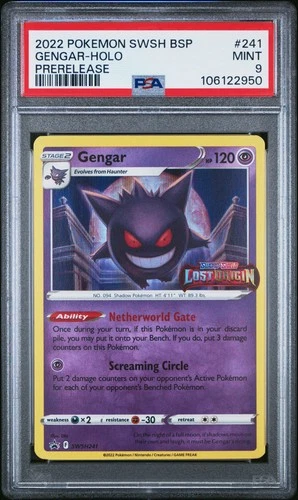 2022 POKEMON SWSH BLACK STAR PROMO PRERELEASE #241 GENGAR-HOLO PSA 9