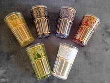 Vintage Moroccan Tea Glasses Set of 6 Assorted Colors Unbranded. New in Box