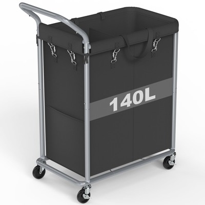 Laundry Hamper 2 Section, Rolling Laundry Basket with Wheels, Laundry Cart wi...