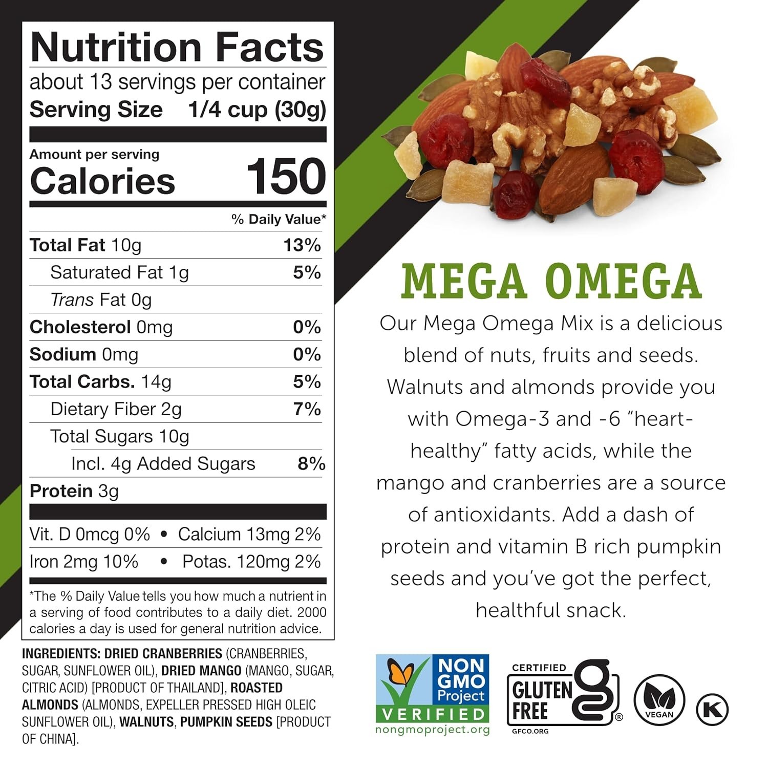 Healthy Mega Omega Trail Mix with Nuts & Fruits - 14 Ounce - On-the-Go Snack