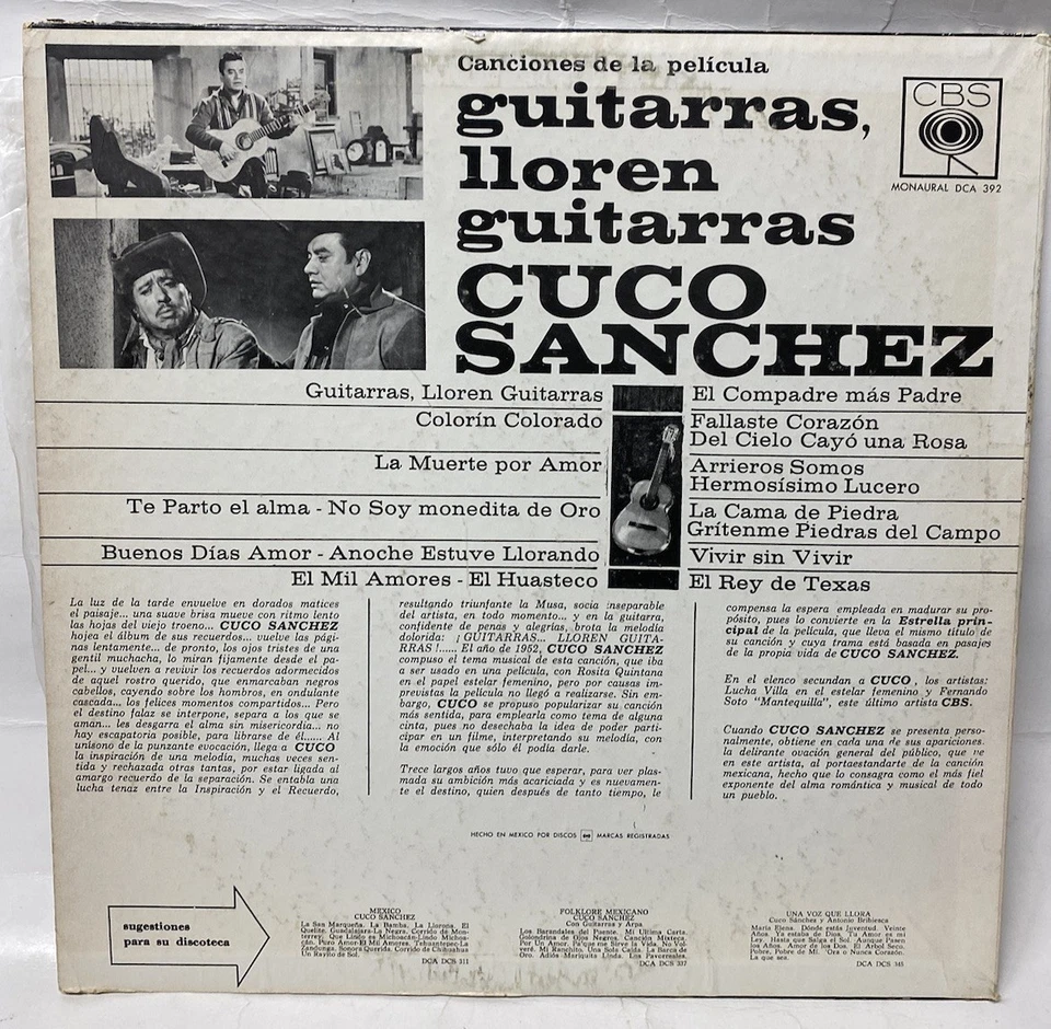 Cuco Sanchez - Canciones De La Película "Guitarras, Lloren Guitarras" LP MEXICO - Image 2 of 4