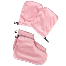 2 Pairs Wax Bath Foot Hand Covers Gloves Set Cotton Plush for Paraffin Therapy