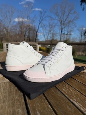 Saint Laurent SL/39 Mid-Top Sneaker White Blush Leather Mens EU 42 US 9 Italy