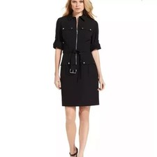 Michael Michael Kors Utility Shirt Dress Womens Black Belted Pockets Classic S