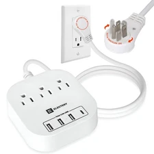 360 Rotating Flat Plug Power Strip 3 Ft Extension Cord 3 AC Outlets 4 USB