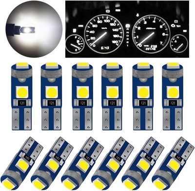 T5 LED Bulbs 12V   Canbus Error Free for Car Gauge Cluster, Dash Light (White)