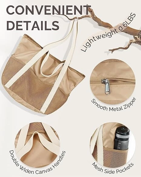 Bolso de Playa Grande Impermeable Plegable a Prueba de Arena para Mujer con Cremallera Malla P Foto 4 de 4