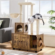 Cat Tree Tower w/ Litter Box Enclosure All-in-one Cat Furniture Hidden Cat Condo