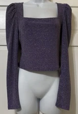 Divided Cropped top Medium square neckline long puff sleeves purple sparkles