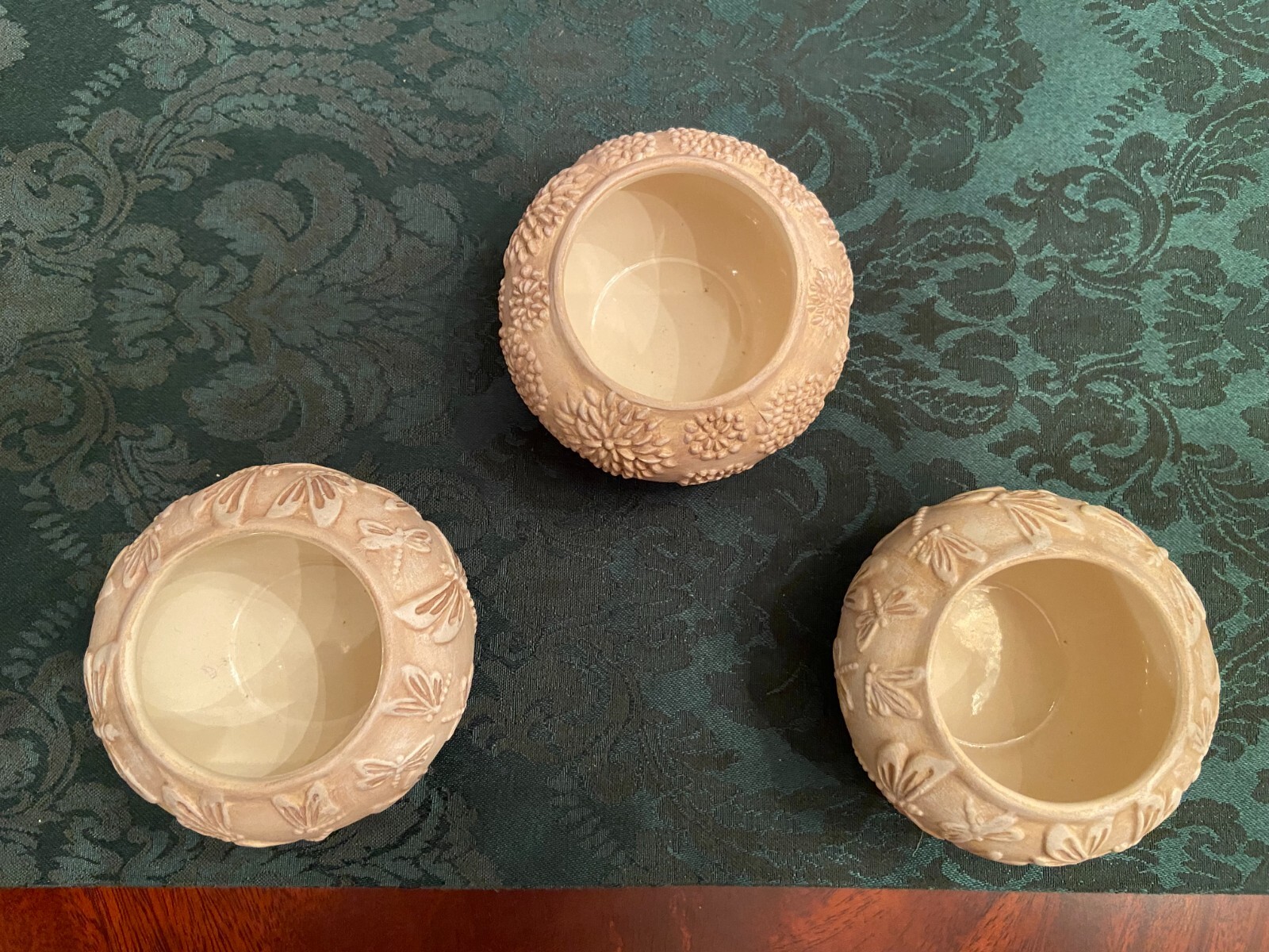 YANKEE CANDLE CLAY LOOKING DRAGONFLY AND FLOWER VOTIVE CANDLE HOLDERS