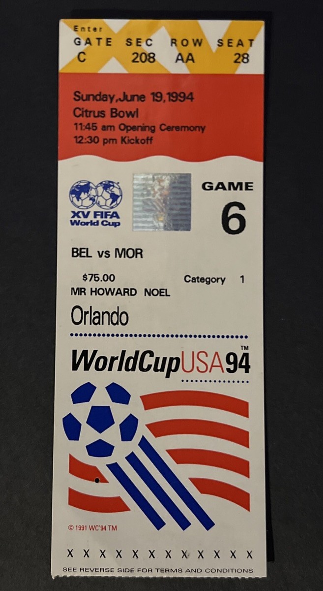 Billet Original Coupe Du Monde FIFA 1994 USA - Belgique Vs Maroc (1-0), Collector, Année 1994
