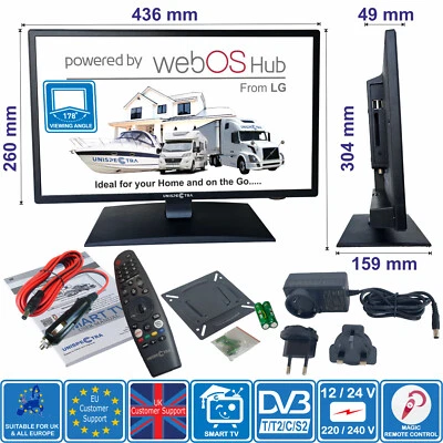 UNISPECTRA Smart TV 19" (webOS di LG) HD 12V 24V 240V Freeview e sintonizzatore satellitare, telecomando magico