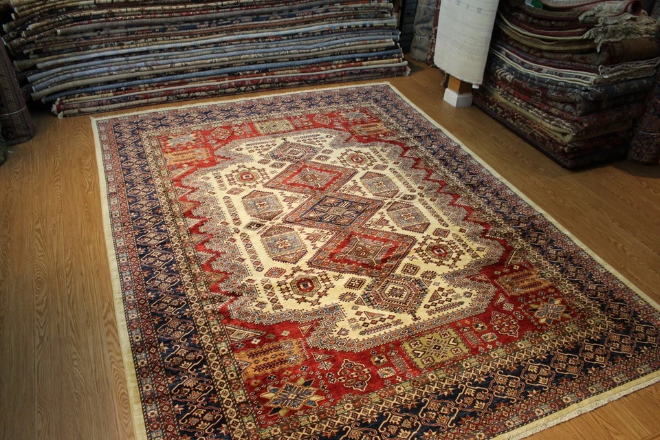 10' X 14' KAZAK DESIGN RUG HANDMADE HAND KNOTTED VEGETABLE DYED RED JEWEL COLOR - Image 3 of 4
