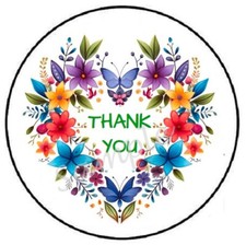 THANK YOU COLORFUL FLORAL HEART ENVELOPE SEALS LABELS STICKERS PARTY FAVORS