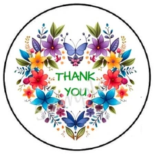 THANK YOU COLORFUL FLORAL HEART ENVELOPE SEALS LABELS STICKERS PARTY FAVORS