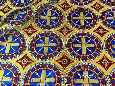 Greek Ecclesiastical Vestments Metallic Brocade Fabric With Crosses