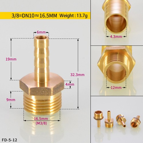 4mm-19mm Brass Male Thread x Hose Barb Tail Adapter Connector BSP 1/8" 1/4" 3/8" - Picture 19 of 25