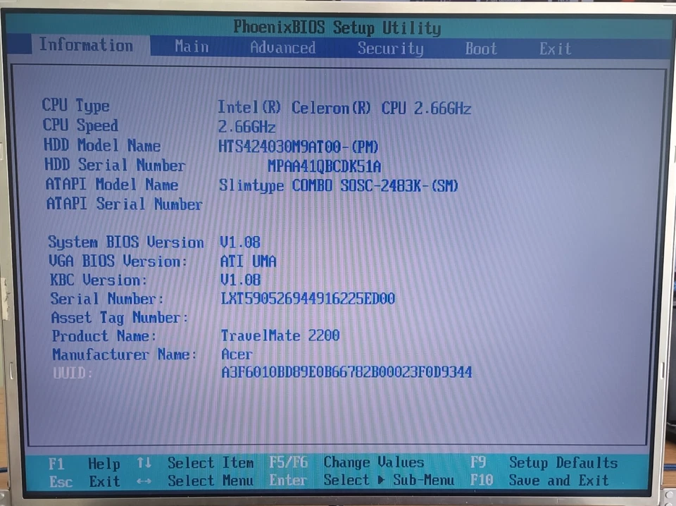 Acer Travelmate 2200 2201LC Laptop 15" 30GB 512MB Windows 7 ATI DVD AC97 Celeron - Image 4 of 4