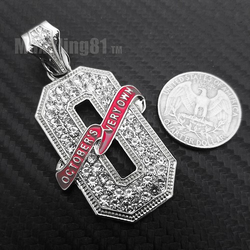 Hip Hop Silver Plated OVO O Pendant Full Iced 1 ROW Simulated Diamond Chain Set - Afbeelding 5 van 18