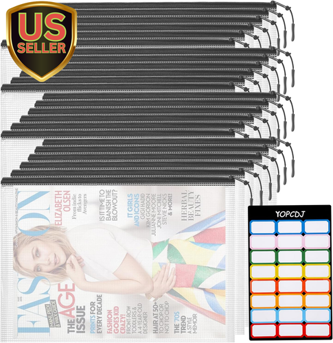 24Pcs Mesh Zipper Pouch Bags, A4 13X9 Inches Reusable Bags Puzzle Storage Org...