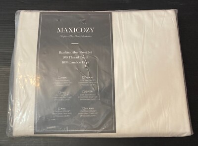 MAXICOZY Queen Sheet Set Cooling 100% Bamboo Fiber Sheets 200 Thread Count