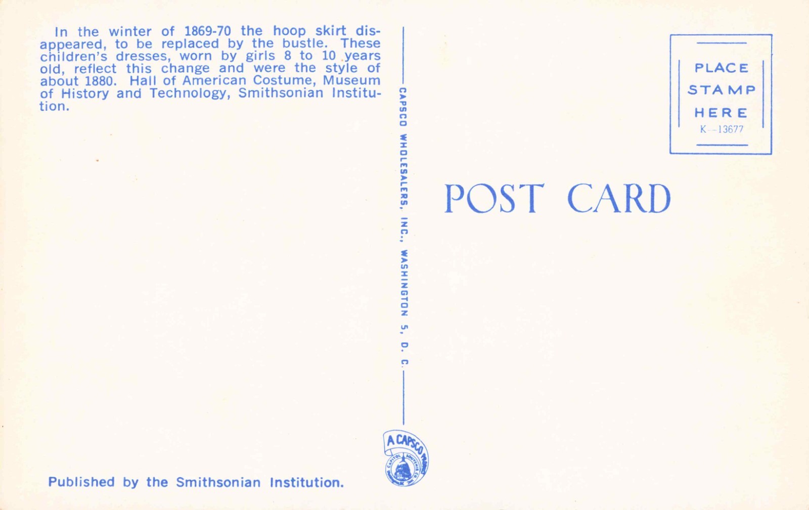 Lot of 5 Smithsonian American Costumes Vintage PCs. See Images!