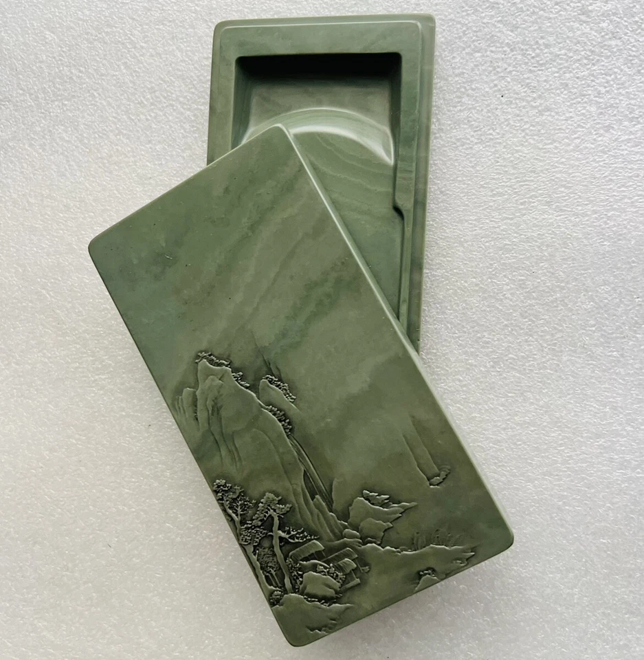 Tinta de porcelana 6,1" pedra natural original esculpida à mão cenário de colina laje de tinta - Imagem 2 de 4