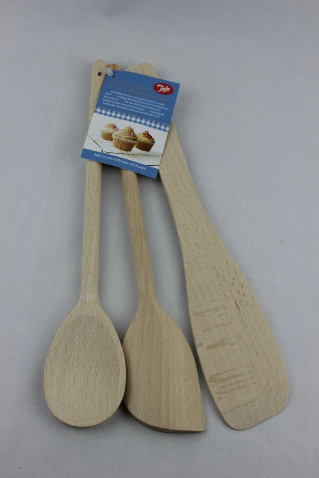 Juego de utensilios de madera 3 herramientas calidad haya cocina hornear cocina agitación artesanías Foto 4 de 4