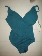 GOTTEX Lagoon Lattice  V Neck Surplice 1 Piece Swimsuit Sz 16 NWT