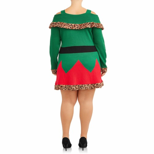 Celebrate Women's Plus Size Elf Holiday Sweater Dress (Elf Leopard Print, 2x (20