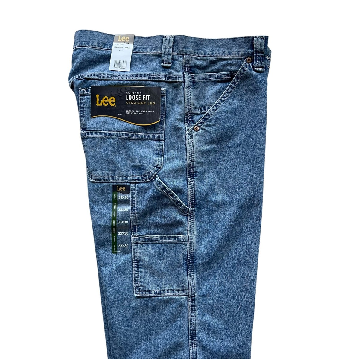 Lee Men's Light Blue Straight Leg Loose Fit Cargo Carpenter Denim