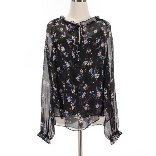 Veronica Beard NWOT Antonette Sheer Long Sleeve Blouse Size 8 Black/Multi Floral