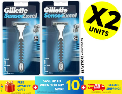 Gillette Sensor Excel Razor 1 Handle + 1 Blades Cartridge Twin blades manual X 2