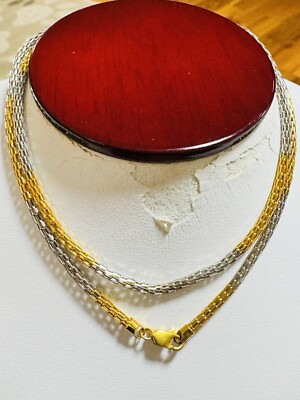 #ad 22C 22K 916 Fine Two tone Gold 21.5” 22” Long Snake Chain Necklace 10.8g 3.2mm $2700.00